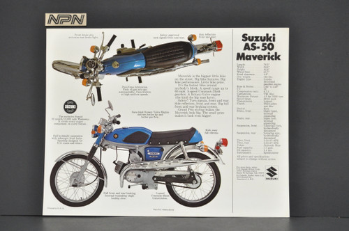 Vintage NOS 1969-70 Suzuki AS50 Maverick Motorcycle Brochure Dealer Specs OEM
