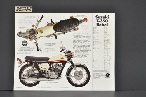 Vintage NOS 1969-70 Suzuki T350 Rebel Motorcycle Brochure Dealer Specs OEM