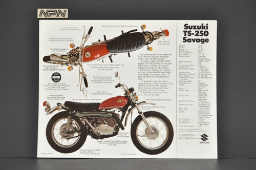 Vintage NOS 1969-70 Suzuki TS250 Savage Motorcycle Brochure Dealer Specs OEM