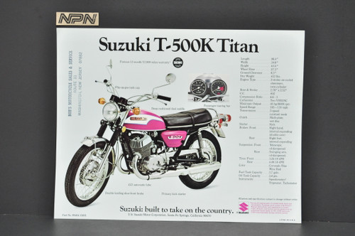 Vintage NOS 1973 Suzuki T500 K Titan GT185 K Adventurer Brochure Dealer Specs