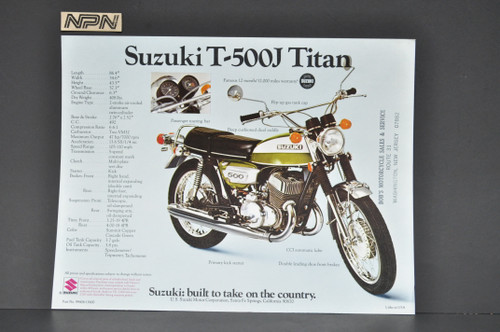 Vintage NOS 1973 Suzuki T500 J Titan Suzuki T250 J Hustler Brochure Dealer Specs