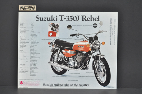 Vintage NOS 1972 Suzuki GT380 J Sebring T350 J Rebel Brochure Dealer Specs OEM