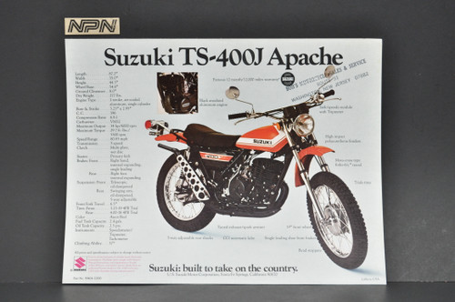 Vintage NOS 1972 Suzuki TS400 J Apache TM400 J Cyclone Brochure Dealer Specs