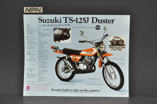 Vintage NOS 1972 Suzuki TS125 J Duster TC125 J Prospector Brochure Dealer Stamp