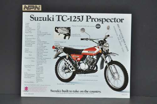 Vintage NOS 1972 Suzuki TS125 J Duster TC125 J Prospector Brochure Dealer Stamp