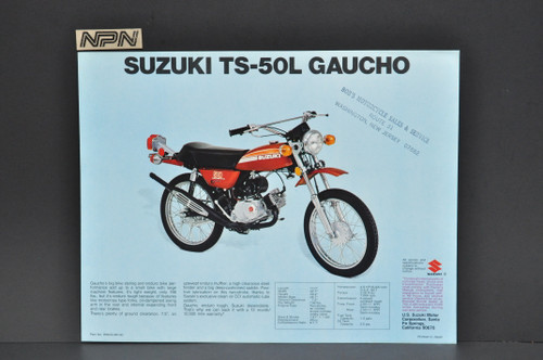 Vintage NOS 1974 Suzuki TM75 L Mini Cross TS50 L Gaucho Brochure Dealer Specs