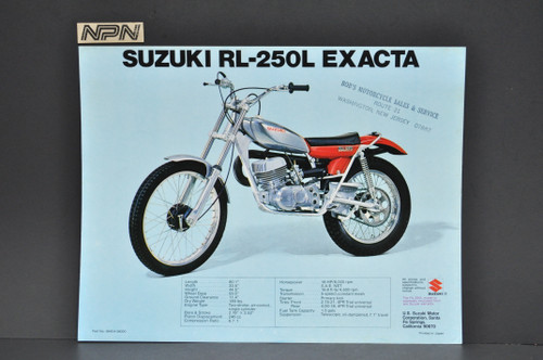 Vintage NOS 1974 Suzuki RL250 L Exacta Trials Motorcycle Brochure Dealer Specs