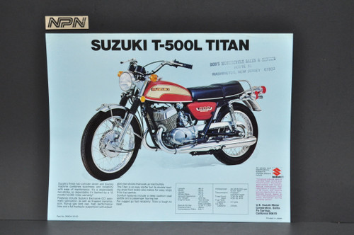 Vintage NOS 1974 Suzuki T500 L Titan GT380 L Sebring Brochure Dealer Specs OEM