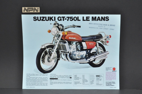 Vintage NOS 1974 Suzuki GT550 L Indy GT750 L LeMans Brochure Dealer Stamp OEM
