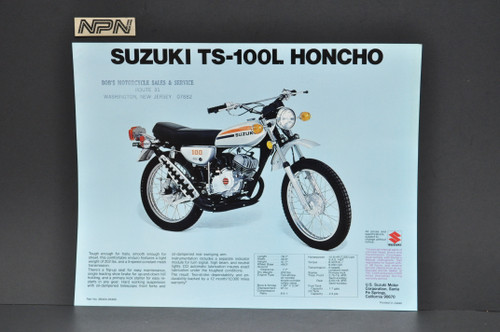 Vintage NOS 1974 Suzuki TS100 L Honcho TC100 L Blazer Brochure Dealer Stamp OEM