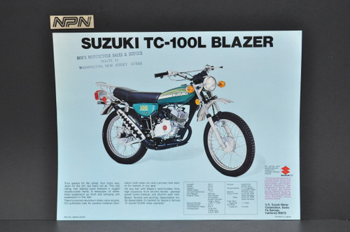 Vintage NOS 1974 Suzuki TS100 L Honcho TC100 L Blazer Brochure Dealer Stamp OEM