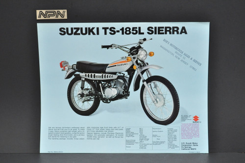 Vintage NOS 1974 Suzuki TS185 L Sierra TC185 L Ranger Brochure Dealer Specs