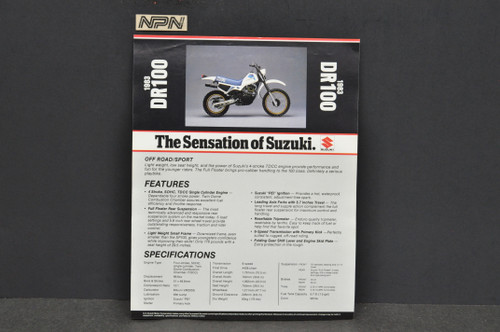 Vintage NOS 1983 Suzuki DR100 Motorcycle Brochure Dealer Spec Sheet OEM