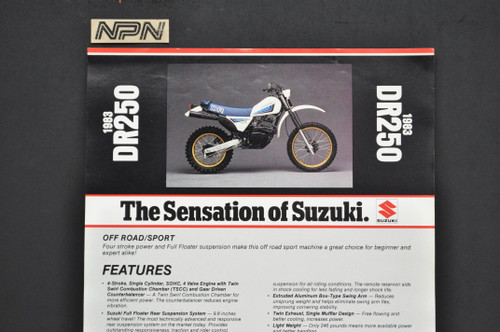 Vintage NOS 1983 Suzuki DR250 Motorcycle Brochure Dealer Spec Sheet OEM