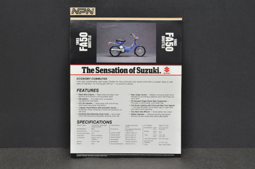 Vintage NOS 1983 Suzuki FA50 Shuttle Moped Brochure Dealer Spec Sheet OEM