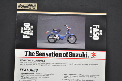 Vintage NOS 1983 Suzuki FA50 Shuttle Moped Brochure Dealer Spec Sheet OEM