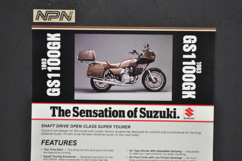 Vintage NOS 1983 Suzuki GS1100 GK Motorcycle Brochure OEM Dealer Spec Sheet