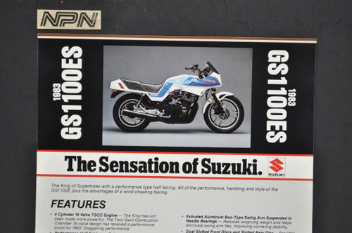 Vintage NOS 1983 Suzuki GS1100 ES Motorcycle Brochure Dealer Spec Sheet OEM