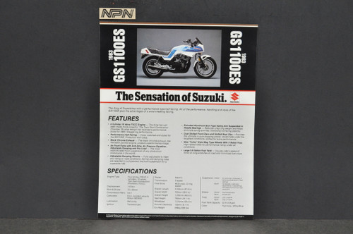 Vintage NOS 1983 Suzuki GS1100 ES Motorcycle Brochure Dealer Spec Sheet OEM