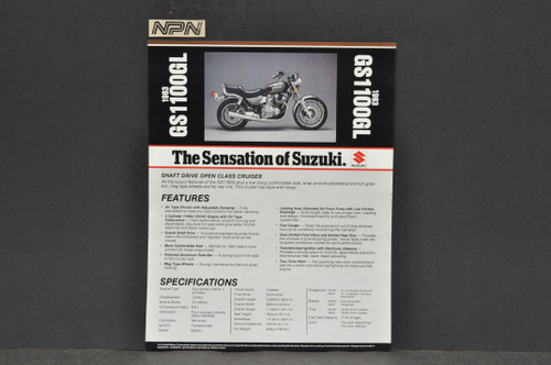 Vintage NOS 1983 Suzuki GS1100 GL Motorcycle Brochure Dealer Spec Sheet OEM