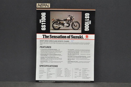 Vintage NOS 1983 Suzuki GS1100 G Motorcycle Brochure Dealer Spec Sheet OEM