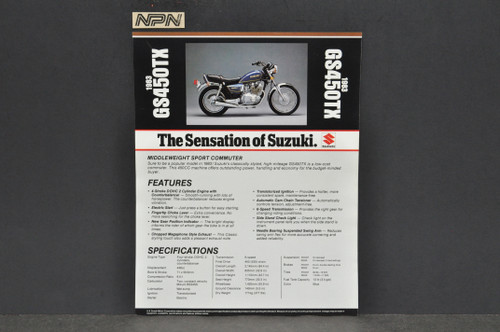 Vintage NOS 1983 Suzuki GS450 TX Motorcycle Brochure Dealer Spec Sheet OEM