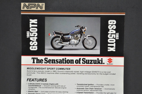 Vintage NOS 1983 Suzuki GS450 TX Motorcycle Brochure Dealer Spec Sheet OEM