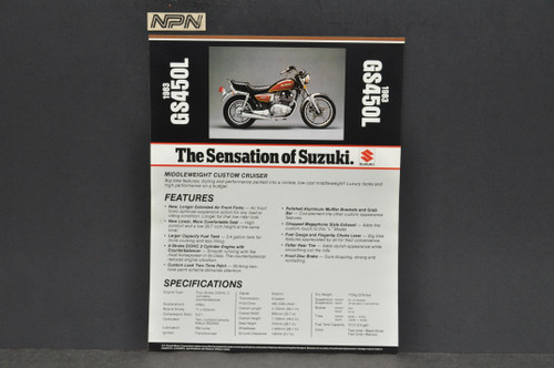 Vintage NOS 1983 Suzuki GS450 L Motorcycle Brochure Dealer Spec Sheet OEM