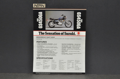 Vintage NOS 1983 Suzuki GS450 GA Motorcycle Brochure Dealer Spec Sheet OEM