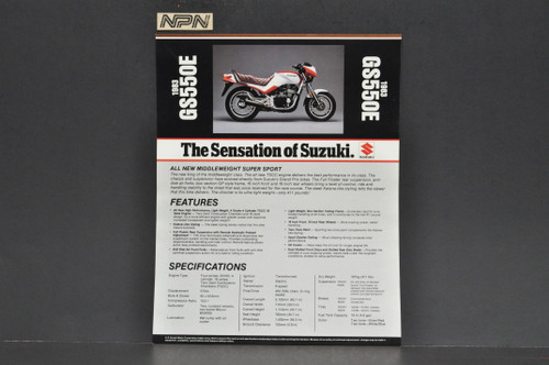 Vintage NOS 1983 Suzuki GS550 E Motorcycle Brochure Dealer Spec Sheet