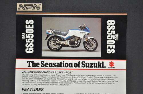 Vintage NOS 1983 Suzuki GS550 ES Motorcycle Brochure Dealer Spec Sheet