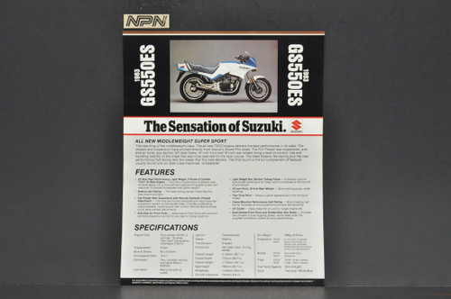 Vintage NOS 1983 Suzuki GS550 ES Motorcycle Brochure Dealer Spec Sheet