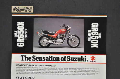 Vintage NOS 1983 Suzuki GR650 X Tempter Motorcycle Brochure Dealer Spec Sheet