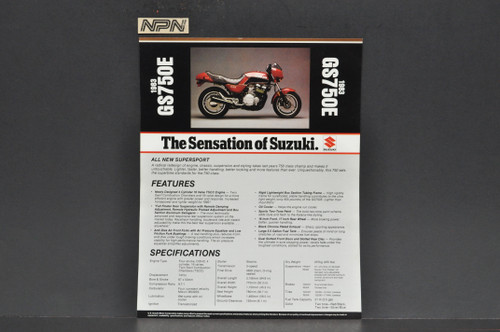 Vintage NOS 1983 Suzuki GS750 E Motorcycle Brochure Dealer Spec Sheet