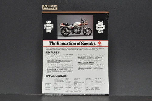 Vintage NOS 1983 Suzuki XN85 Turbo Motorcycle Brochure Dealer Spec Sheet READ