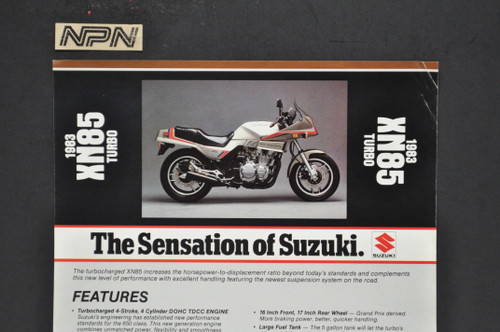 Vintage NOS 1983 Suzuki XN85 Turbo Motorcycle Brochure Dealer Spec Sheet READ