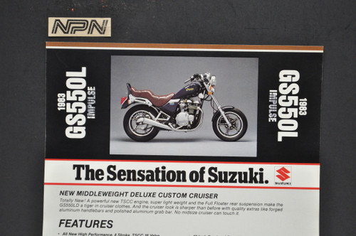 VTG NOS 1983 Suzuki GS550 L Impulse Motorcycle Brochure Dealer Spec Sheet READ