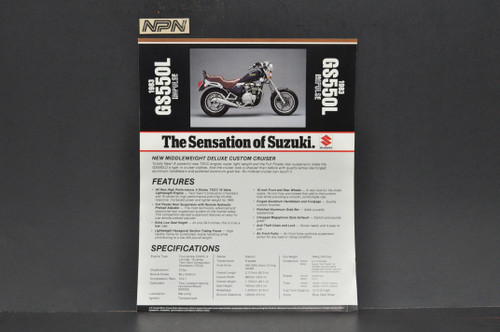 VTG NOS 1983 Suzuki GS550 L Impulse Motorcycle Brochure Dealer Spec Sheet READ