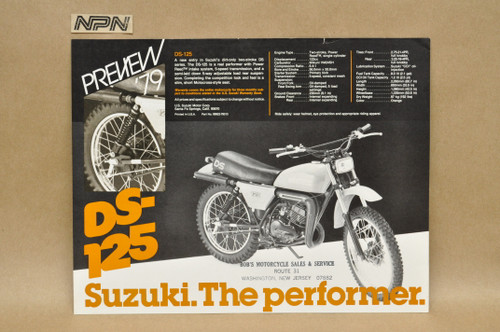 Vintage NOS 1979 Suzuki DS125 DS185 Motorcycle Preview Brochure Dealer Specs