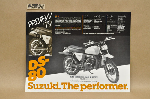 Vintage NOS 1979 Suzuki DS100 DS80 Motorcycle Preview Brochure Dealer Specs