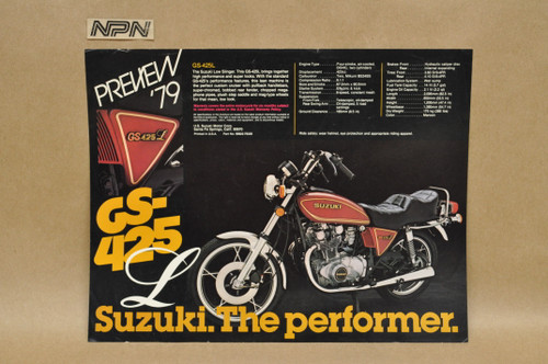 Vintage NOS 1979 Suzuki GS425 L Low Slinger Motorcycle Brochure Dealer Specs