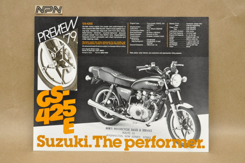 Vintage NOS 1979 Suzuki GS425 E Motorcycle Preview Brochure Dealer Specs