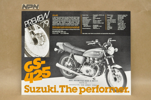 Vintage NOS 1979 Suzuki GS425 E Motorcycle Preview Brochure Dealer Specs