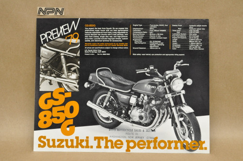 Vintage NOS 1979 Suzuki GS850 E Motorcycle Preview Brochure Dealer Specs