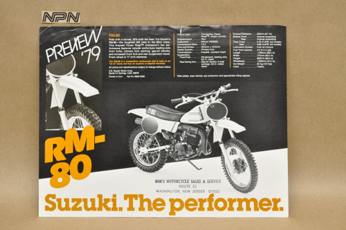 Vintage NOS 1979 Suzuki RM50 RM80 Motorcycle Preview Brochure Dealer Specs