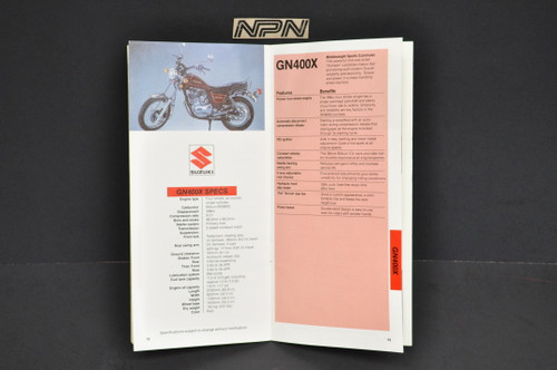 Vintage NOS 1980 Suzuki Motorcycle Sales Guide SUPPLEMENT RS250 GN400 X GN400 T