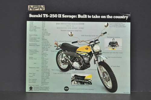 Vintage NOS 1970 Suzuki TS250 II Savage TC120 II Cat Brochure Dealer Stamps OEM