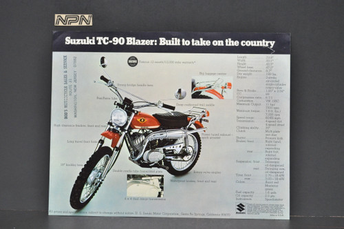 Vintage NOS 1970 Suzuki TC90 Blazer TS90 Honcho Brochure OEM Dealer Stamp