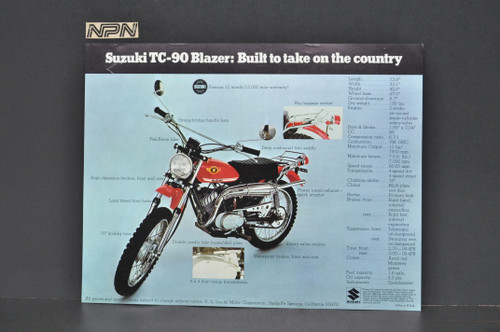 Vintage NOS 1970 Suzuki TS90 Honcho TC90 Blazer Brochure Dealer Specs OEM