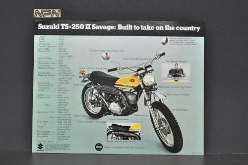 Vintage NOS 1970 TC120 II Cat Suzuki TS250 II Savage Brochure Dealer Stamps OEM